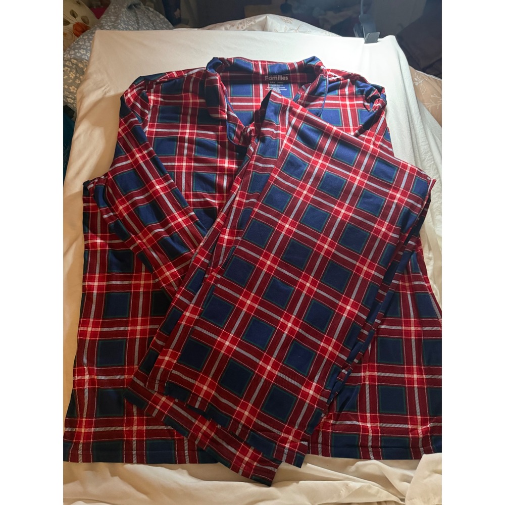 Jammies For Your Families Mens XXL Pajama Set Red Blue Plaid Sleepwear 2 Piece